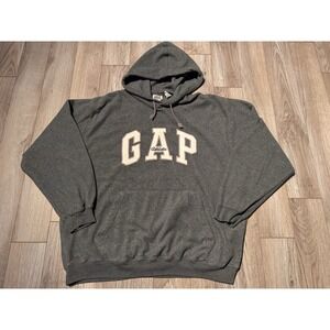 Vintage Y2K Gap Athletic Pullover Hoodie Men's L Gray White Streetcore